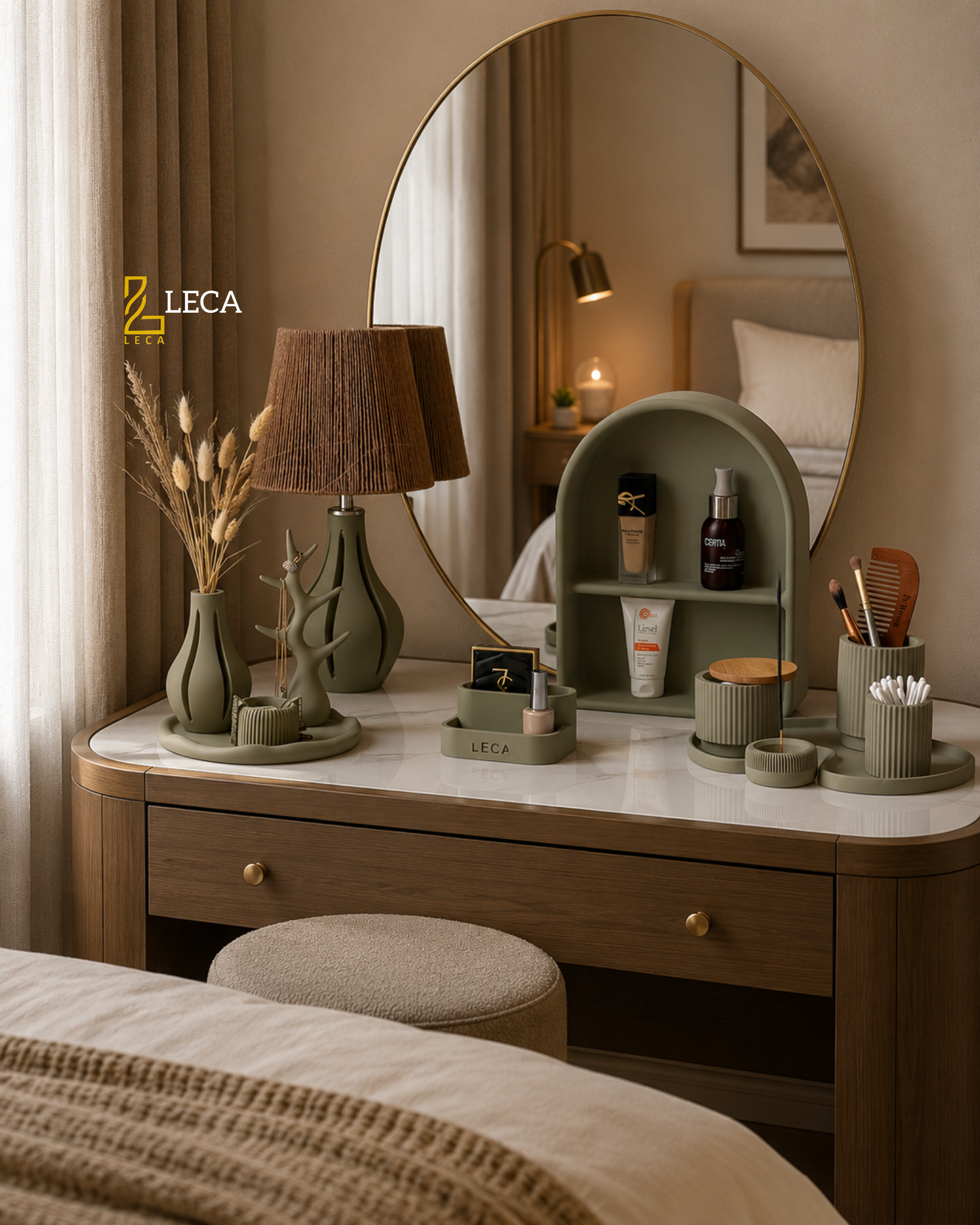 ترکیب خودتو بساز/نظم دهنده میز ارایش LECA/ سبز سدری/OC12